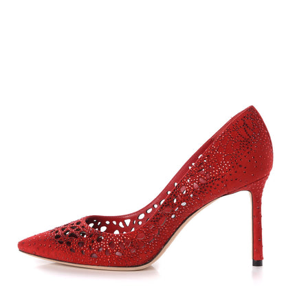 Jimmy Choo Suede Crystal Perforated Romy 100 Pumps 38 Red 1 of 17