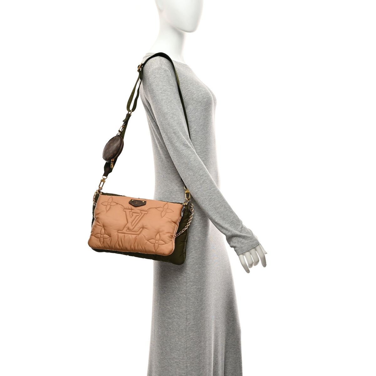 Econyl Monogram Pillow Maxi Multi Pochette Accessories Kaki Beige