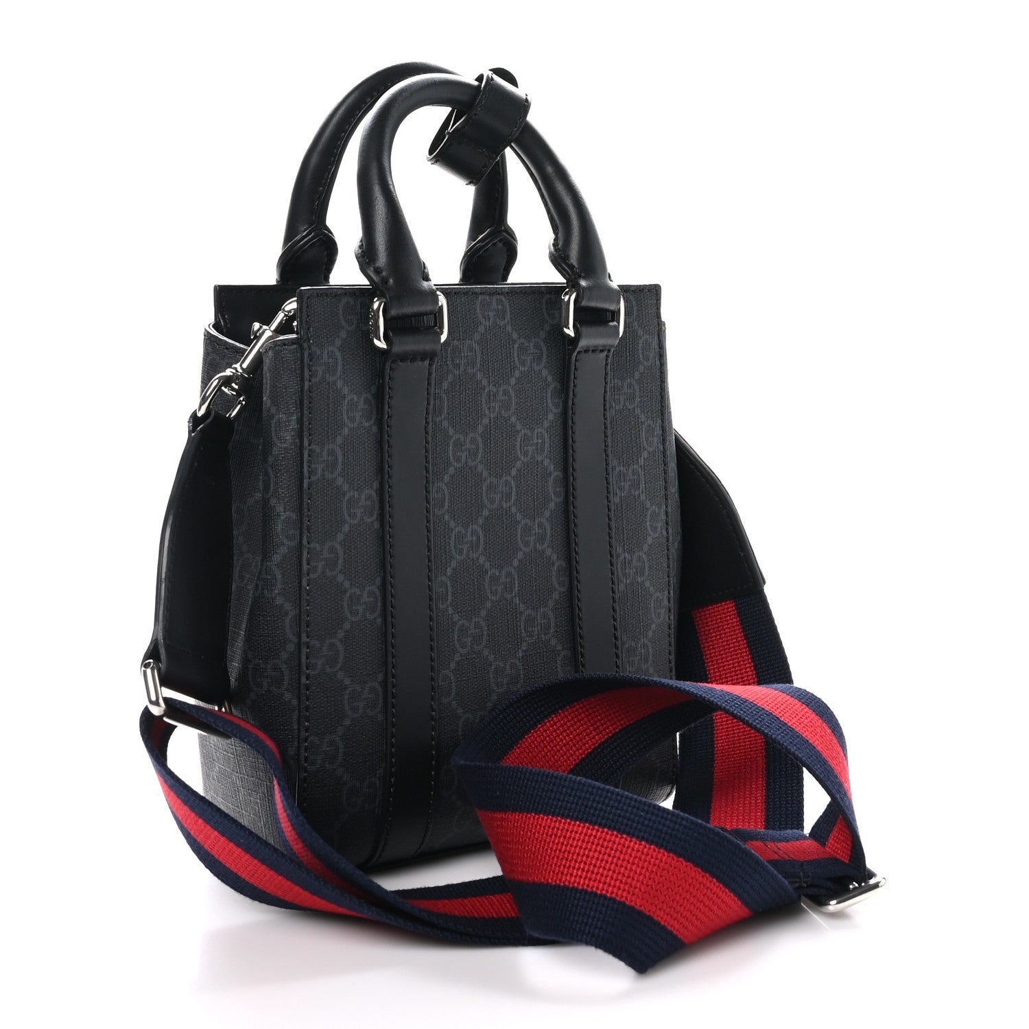 Gucci GG Supreme Monogram Appia Calfskin Web Mini Tote Bag Black 3 of 9