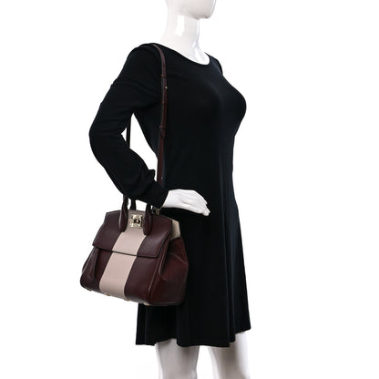 Salvatore Ferragamo Grained Calfskin Studio Top Handle Bag Burgundy Beige 2 of 9