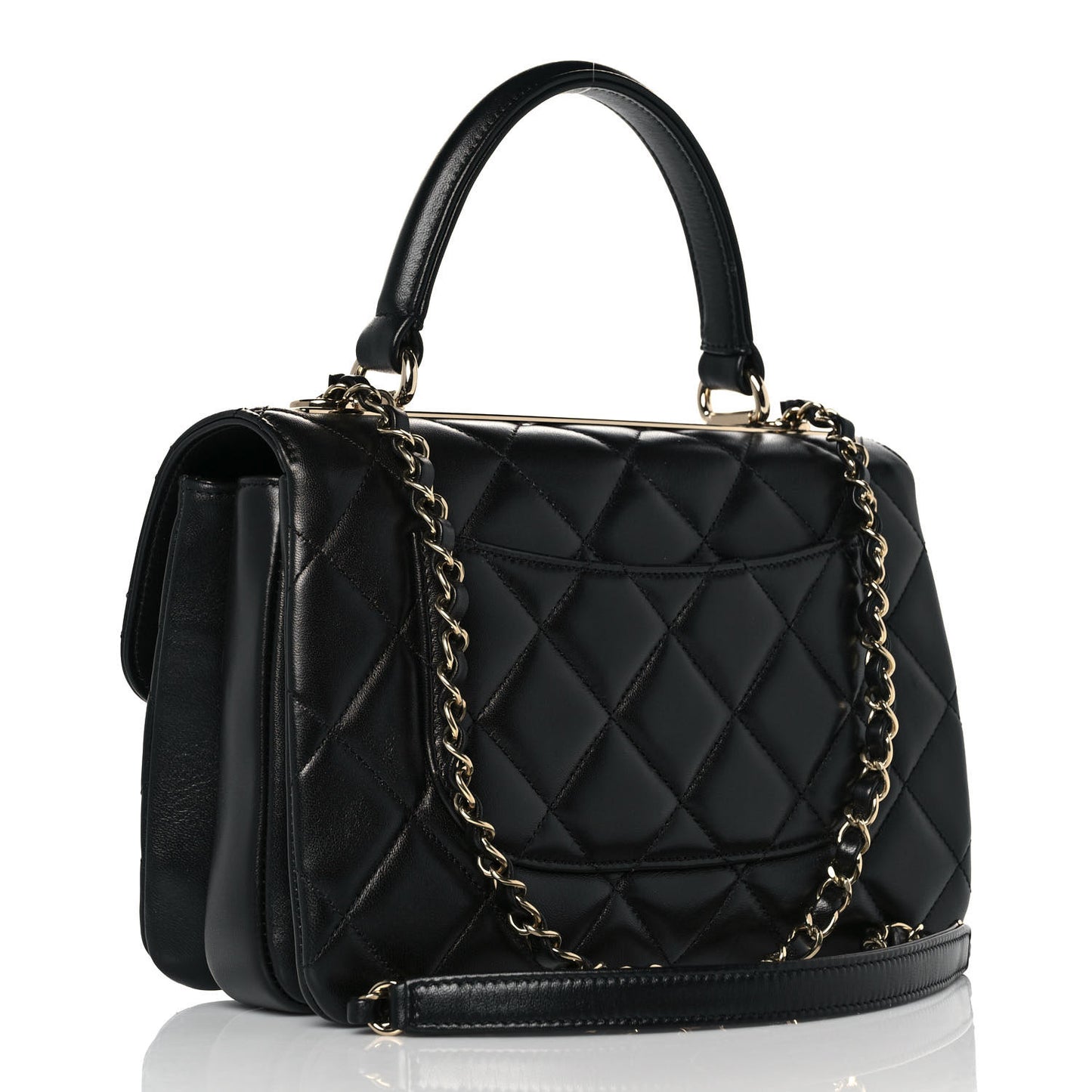 Lambskin Quilted Small Trendy CC Dual Handle Flap Bag Black