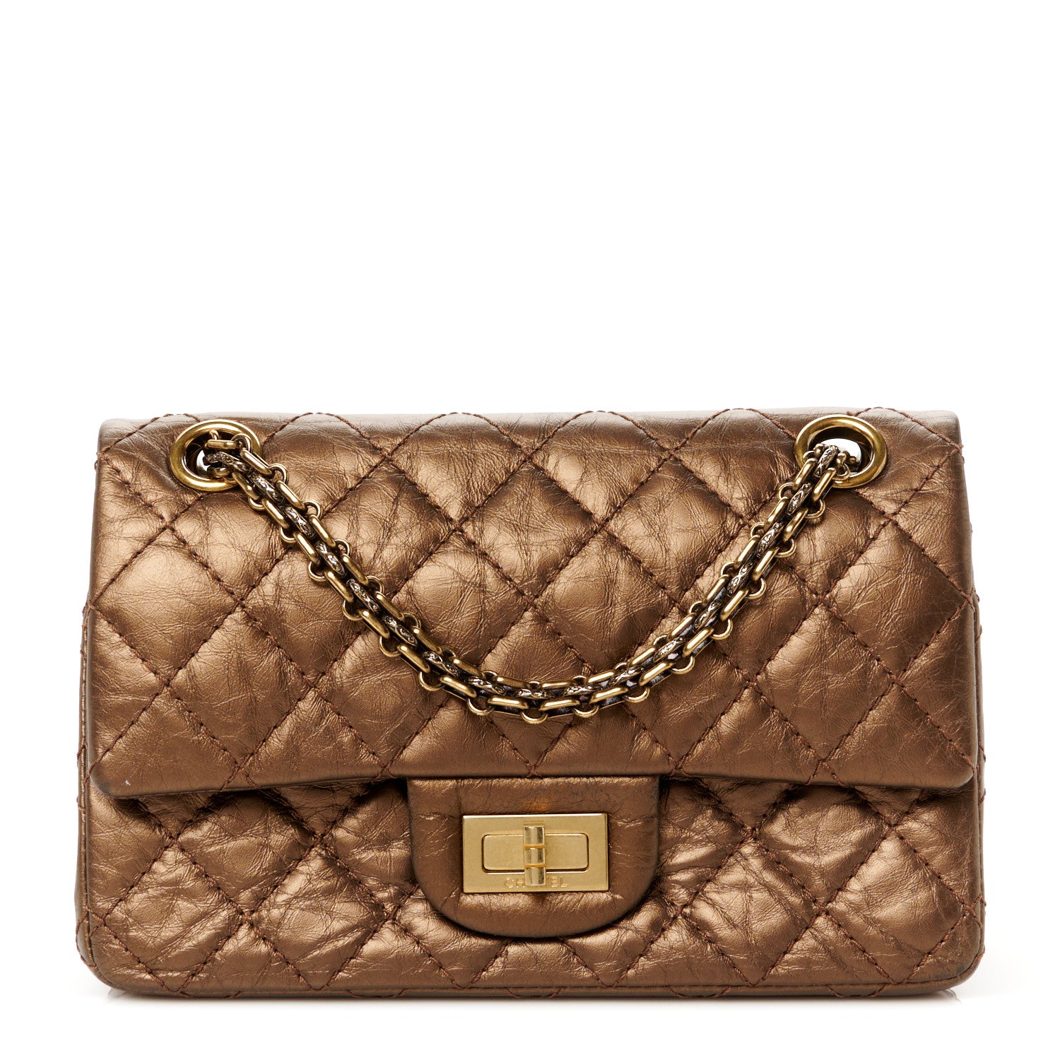 Chanel Metallic Glazed Calfskin 2.55 Reissue 224 Flap Brown 1 of 11