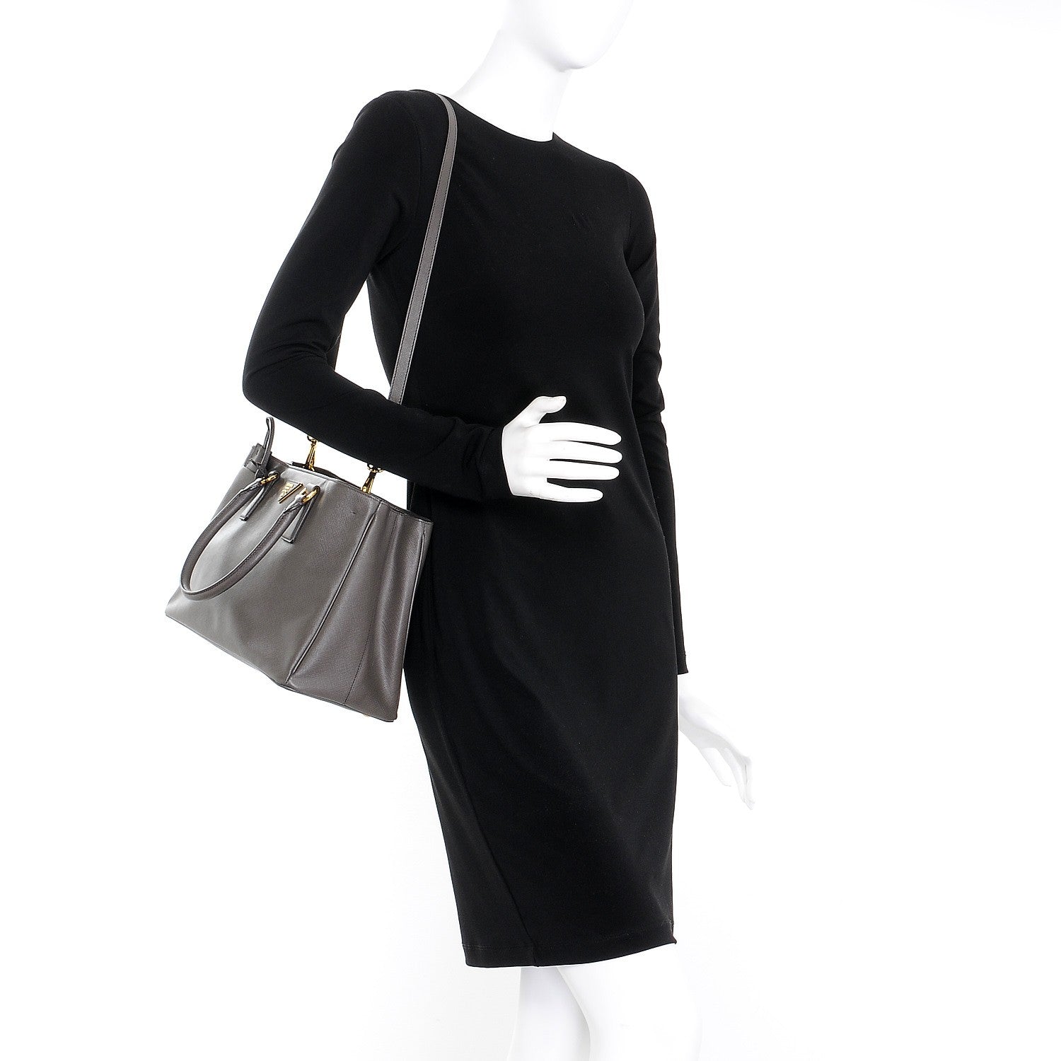 Prada Saffiano Lux Small Tote Grafite 2 of 9