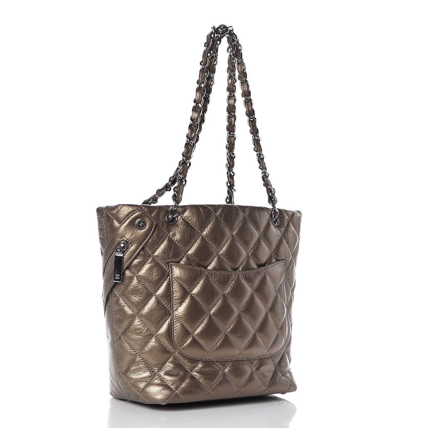 Metallic Aged Calfskin Quilted Medium Cotton Club Tote Bronze