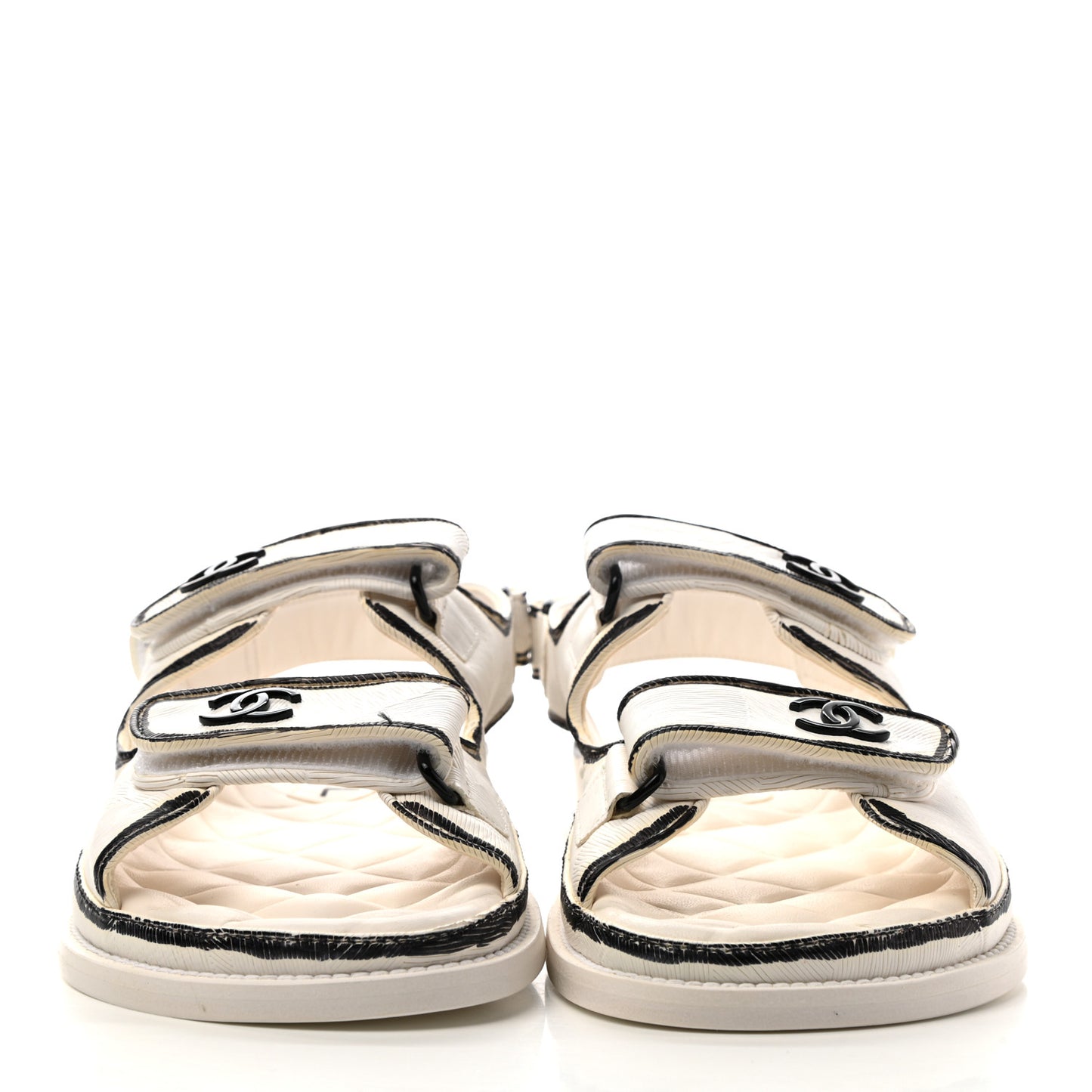 Calfskin Printed Velcro Dad Sandals 39 White Black