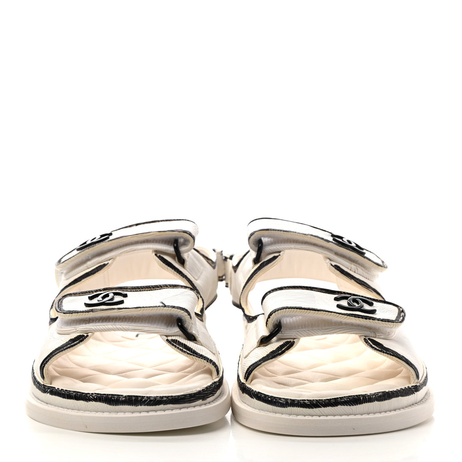 Chanel Calfskin Printed Velcro Dad Sandals 39 White Black 2 of 10