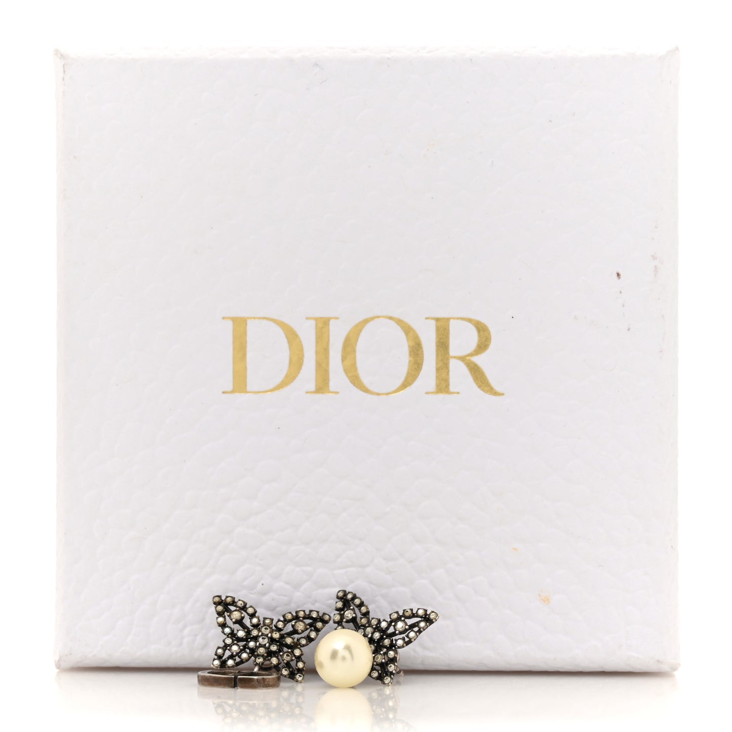 Metal Crystal Pearl CD Butterfly Drop Earrings Antique Gold