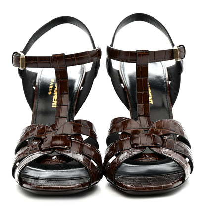 Saint Laurent Calfskin Crocodile Embossed Tribute 105 Sandals 36.5 Moro 3 of 10