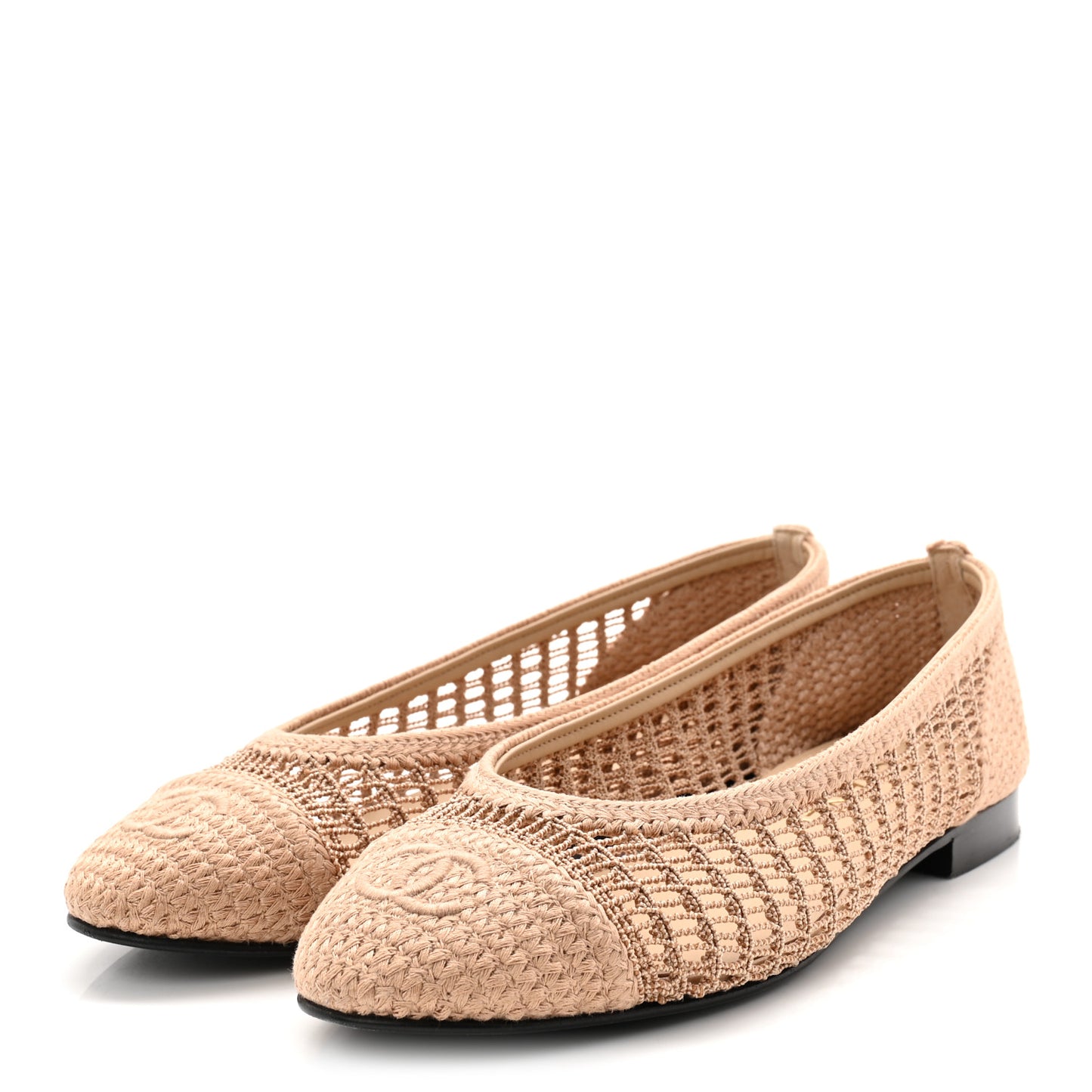 Raffia Cap Toe Ballerina Flats 38 Beige