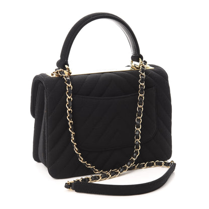 Chanel Jersey Chevron Quilted Small Trendy CC Dual Handle Flap Bag Black 3 of 11