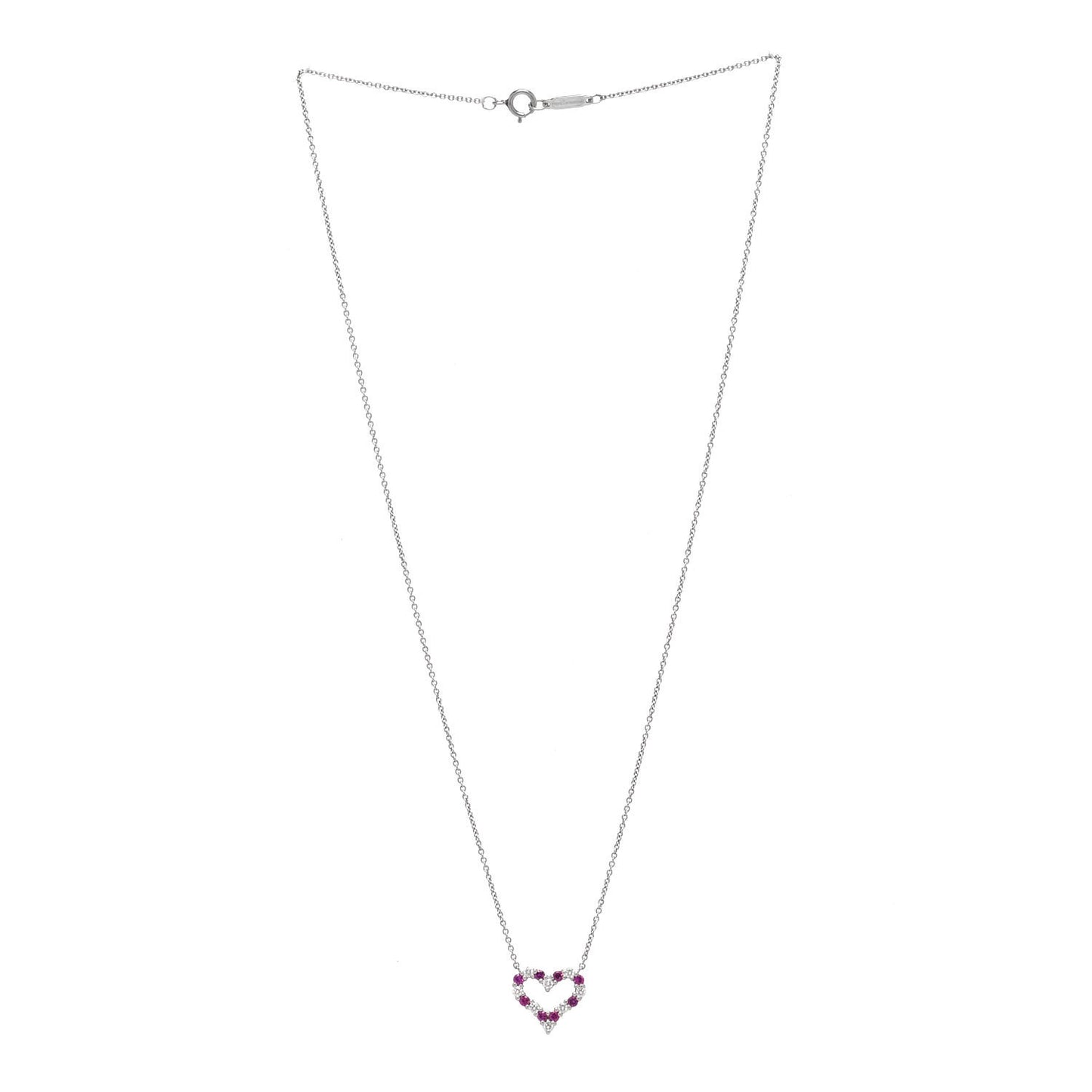 Platinum Diamond Pink Sapphire Mini Heart Pendant Necklace