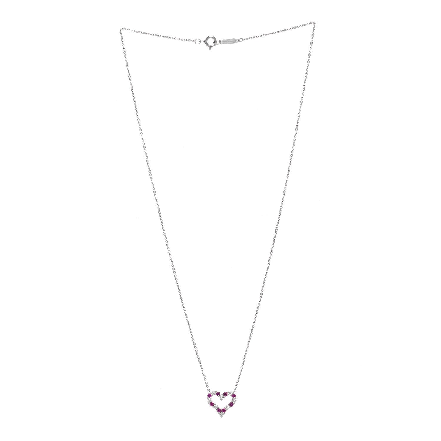 Tiffany Platinum Diamond Pink Sapphire Mini Heart Pendant Necklace 3 of 6
