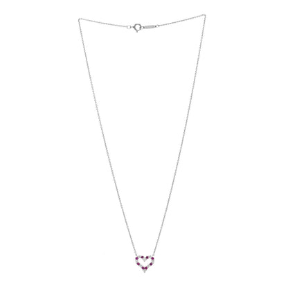 Tiffany Platinum Diamond Pink Sapphire Mini Heart Pendant Necklace 3 of 6
