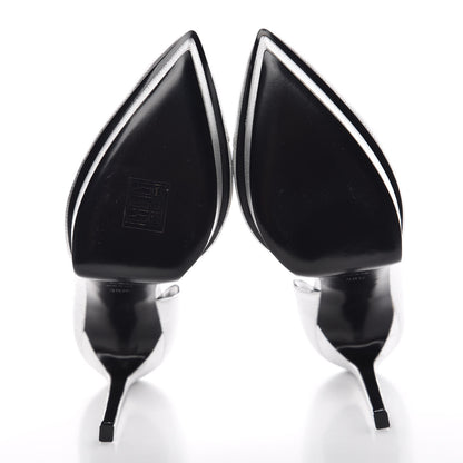 Saint Laurent Metallic Grained Calfskin Janis 105 D'Orsay Pumps 38.5 Argento 5 of 16