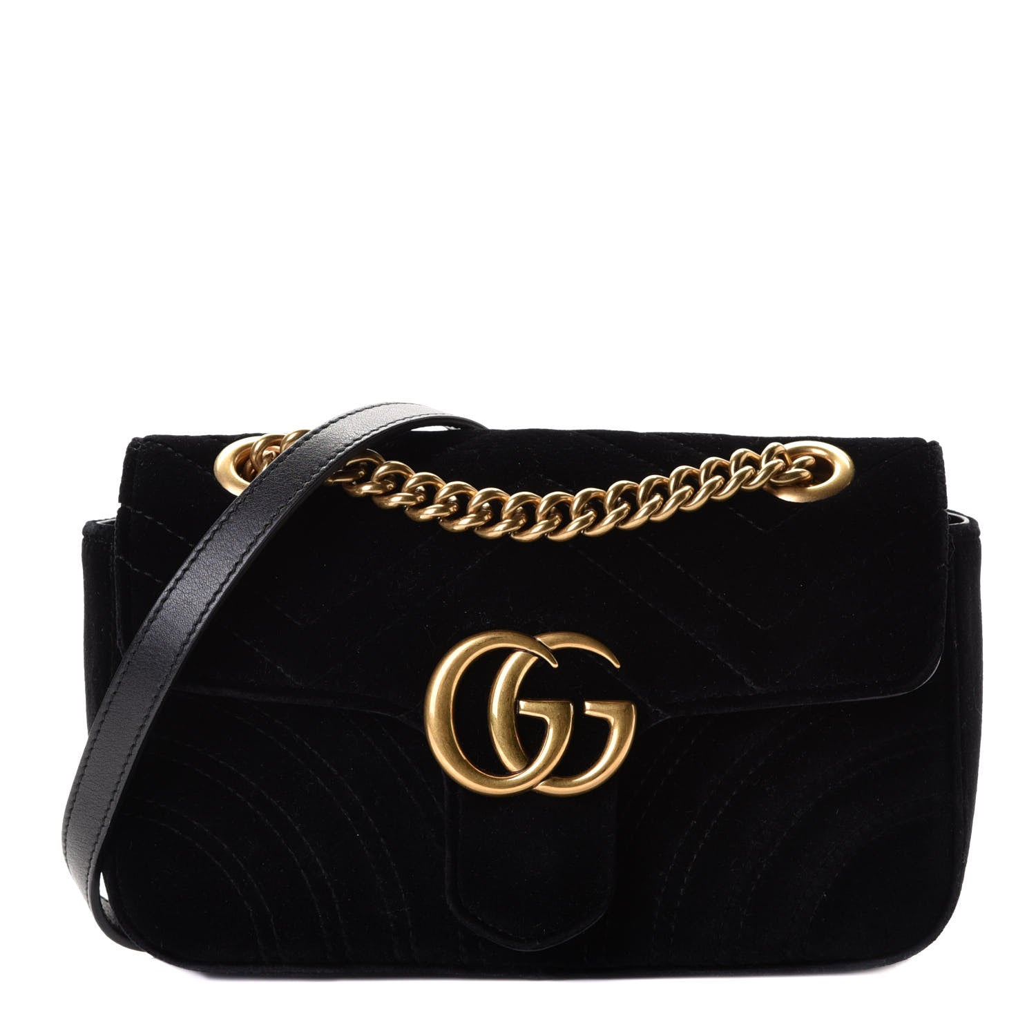Gucci Velvet Matelasse Mini GG Marmont Shoulder Bag Black 1 of 4