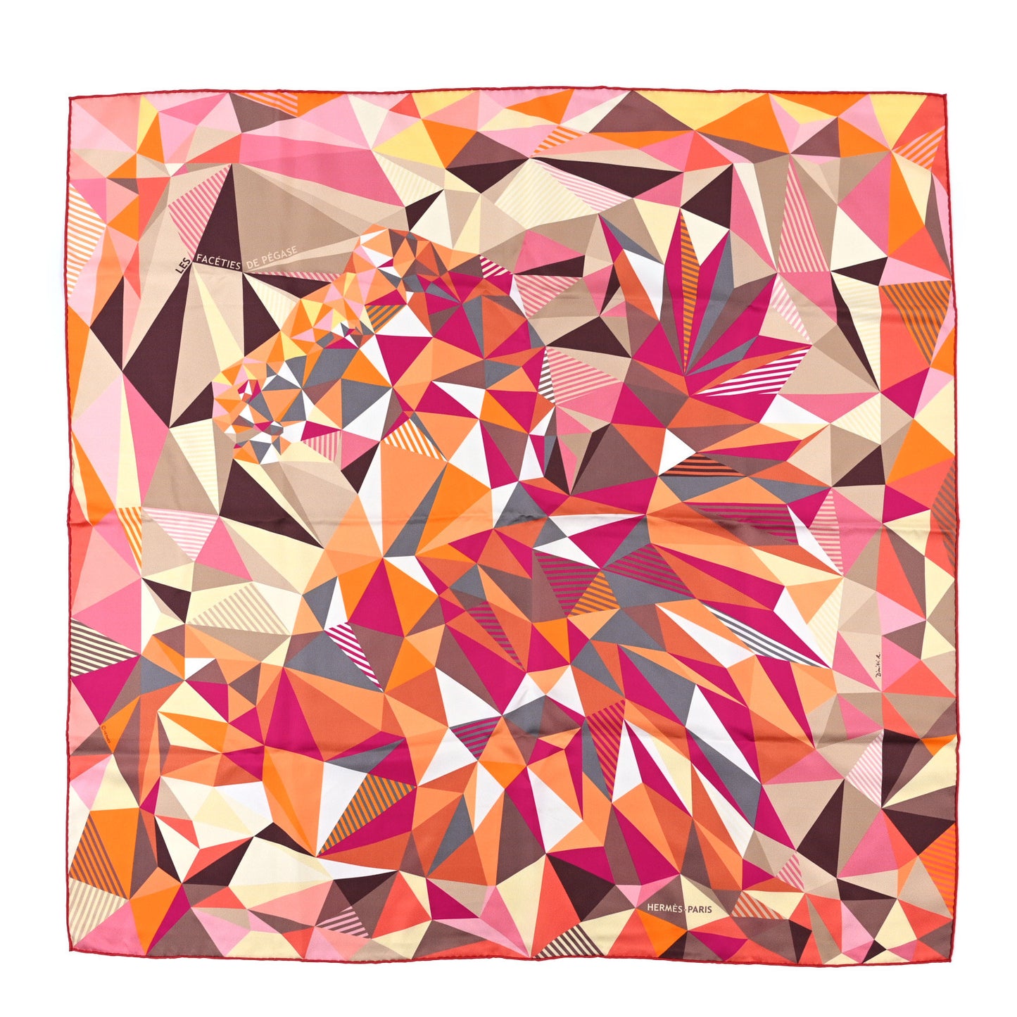 Silk Les Faceties De Pegase Scarf 90 Corail Fuchsia Orange