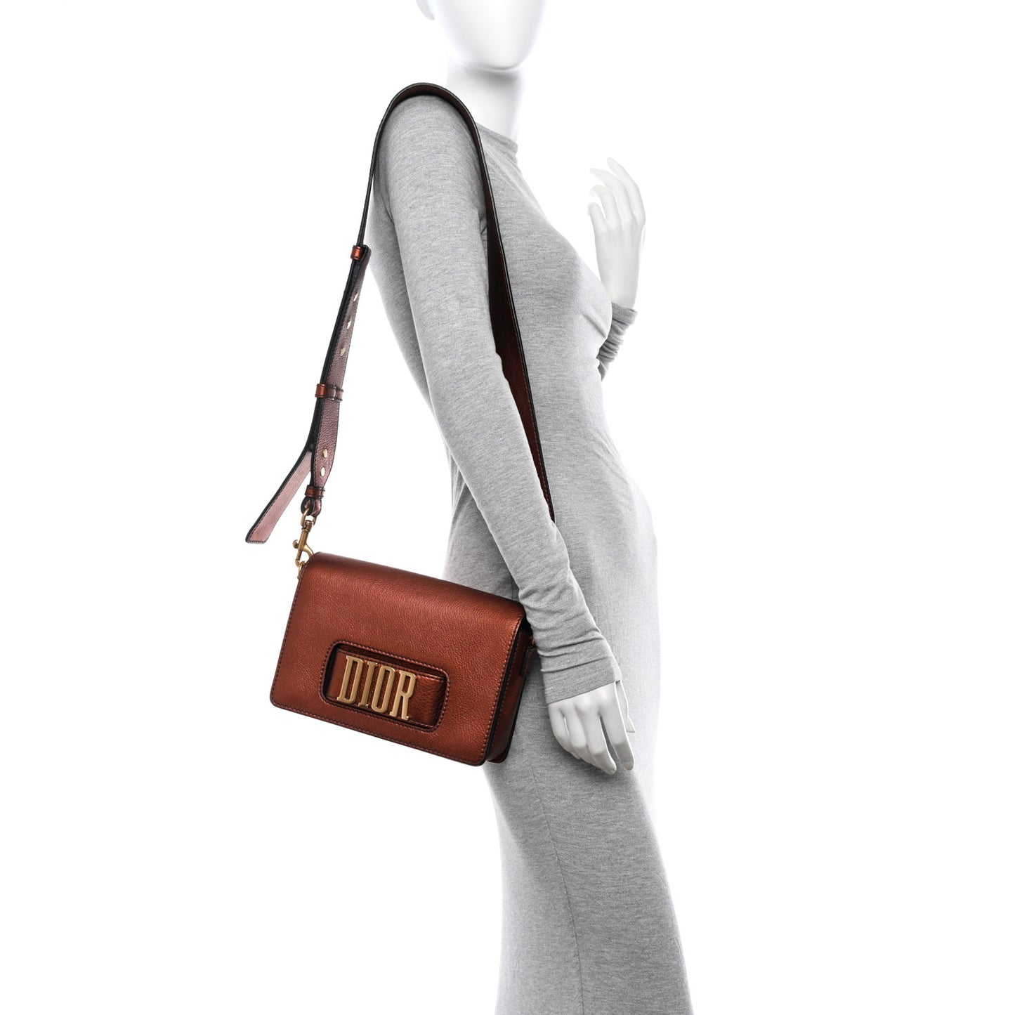 Metallic Grained Calfskin Dio(r)evolution Flap Bag Deep Orange