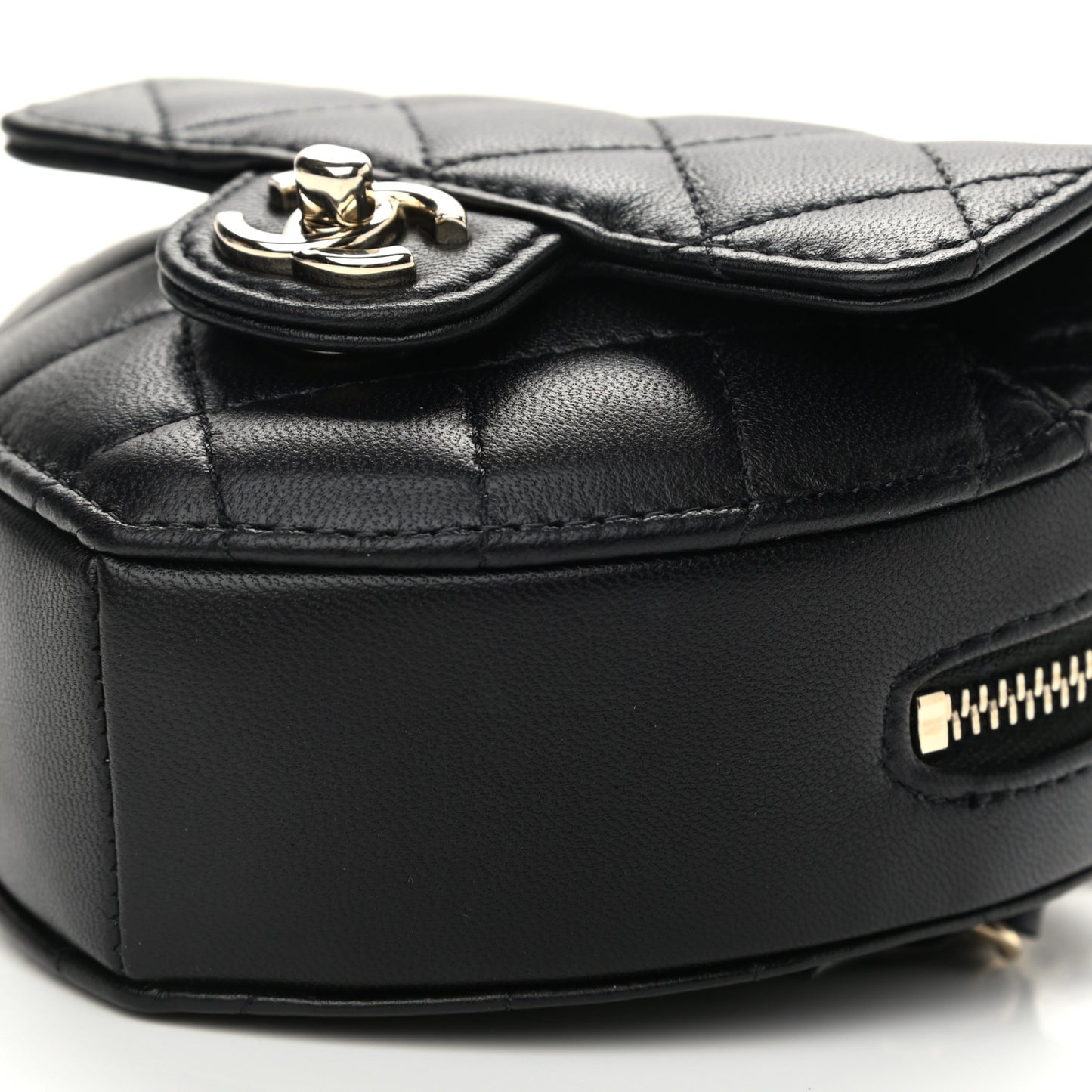 Lambskin Quilted CC In Love Heart Waist Belt Bag With Chain Black