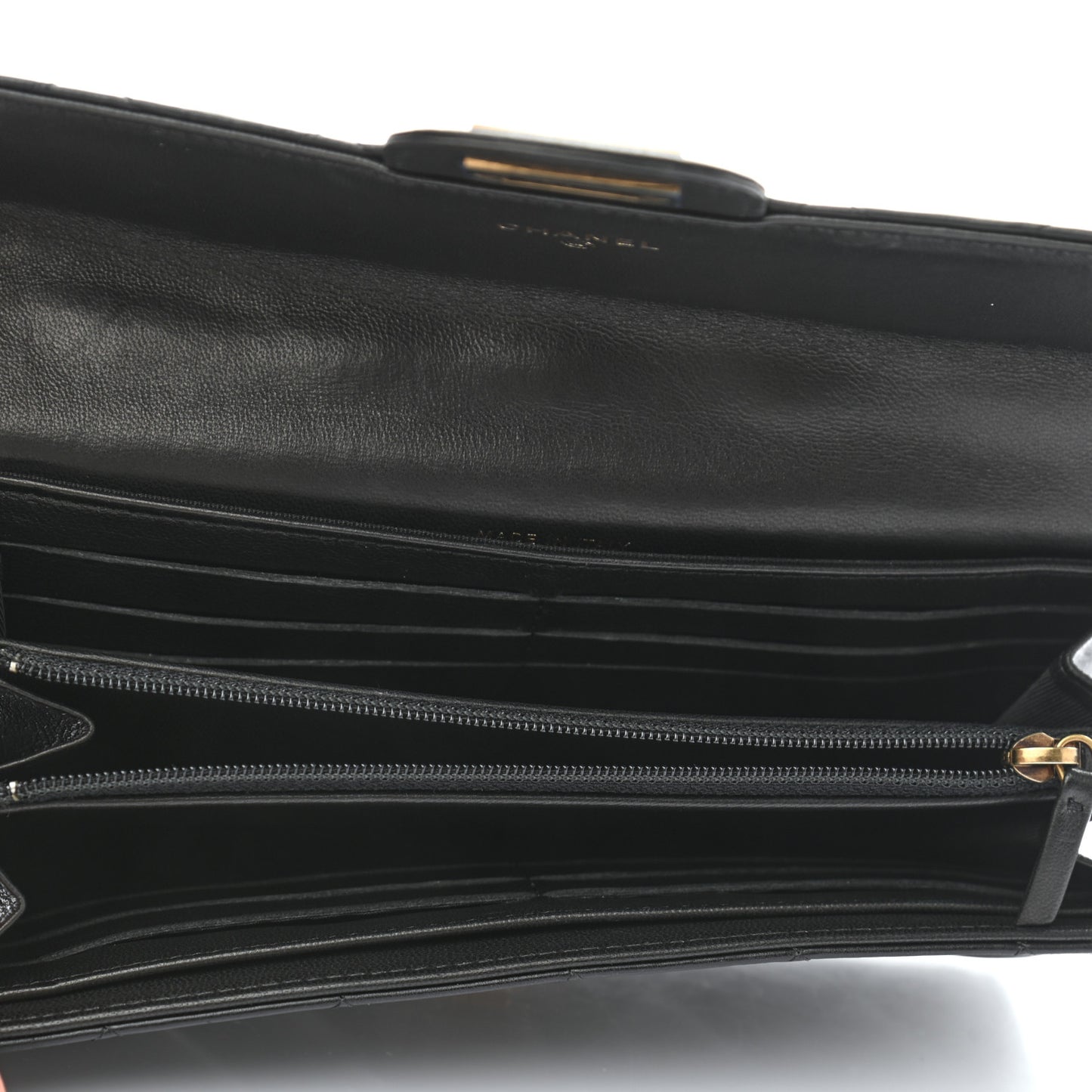 Crumpled Calfskin Quilted Large Reissue Gusset Flap Wallet Black