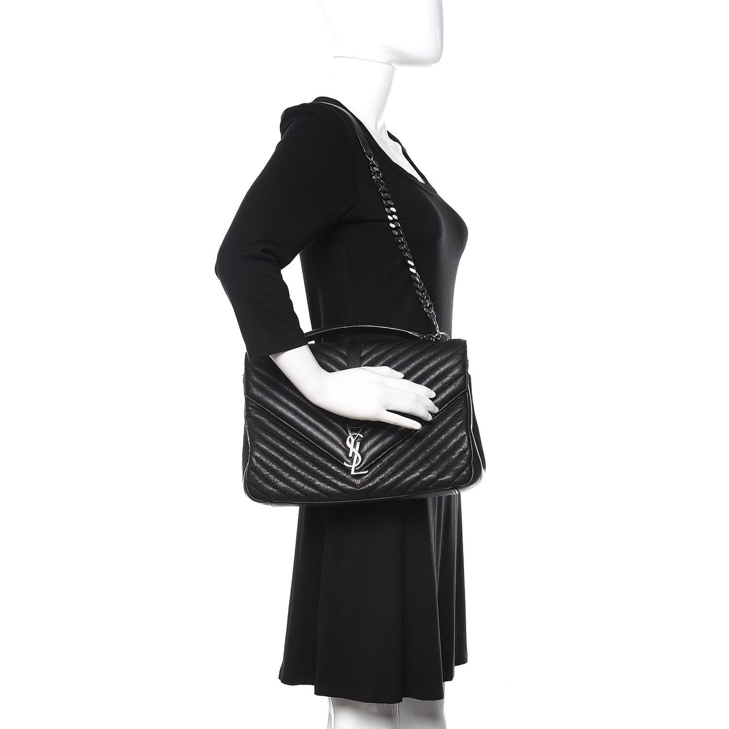 Sheepskin Matelasse Chevron Monogram Large College Satchel Black