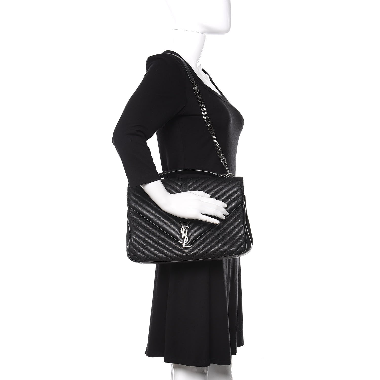 Saint Laurent Sheepskin Matelasse Chevron Monogram Large College Satchel Black 2 of 9
