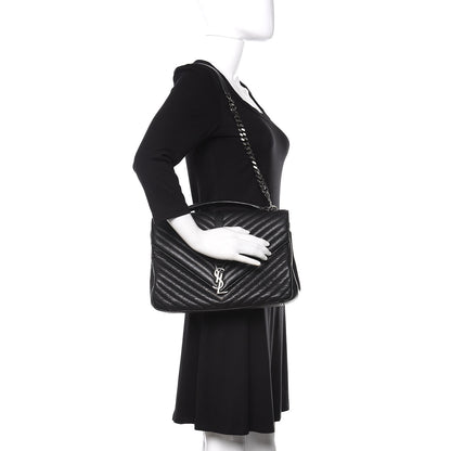 Saint Laurent Sheepskin Matelasse Chevron Monogram Large College Satchel Black 2 of 9