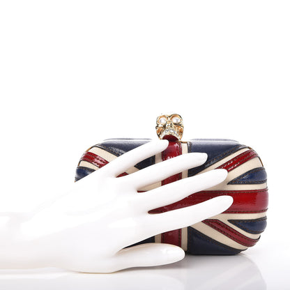 Alexander McQueen Patent Calfskin Britannia Skull Box Clutch Red Blue 2 of 7