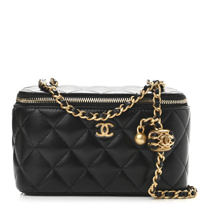 Chanel Lambskin Quilted Small Pearl Crush Vanity Case With Chain Black 1 of 12