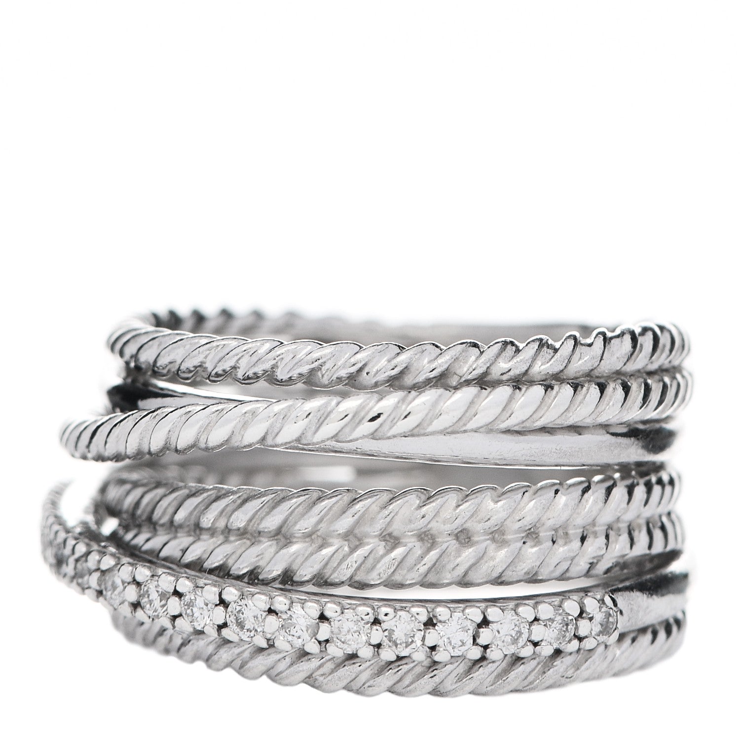 David Yurman Sterling Silver Diamond 11mm Wide Crossover Cable Ring 52 6 1 of 6