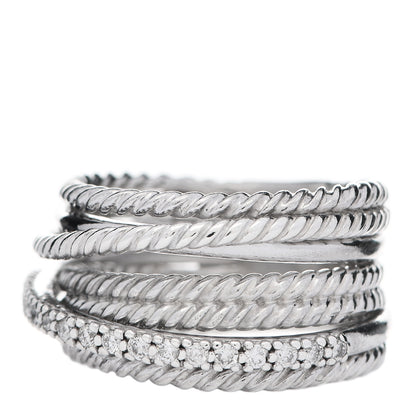 David Yurman Sterling Silver Diamond 11mm Wide Crossover Cable Ring 52 6 1 of 6