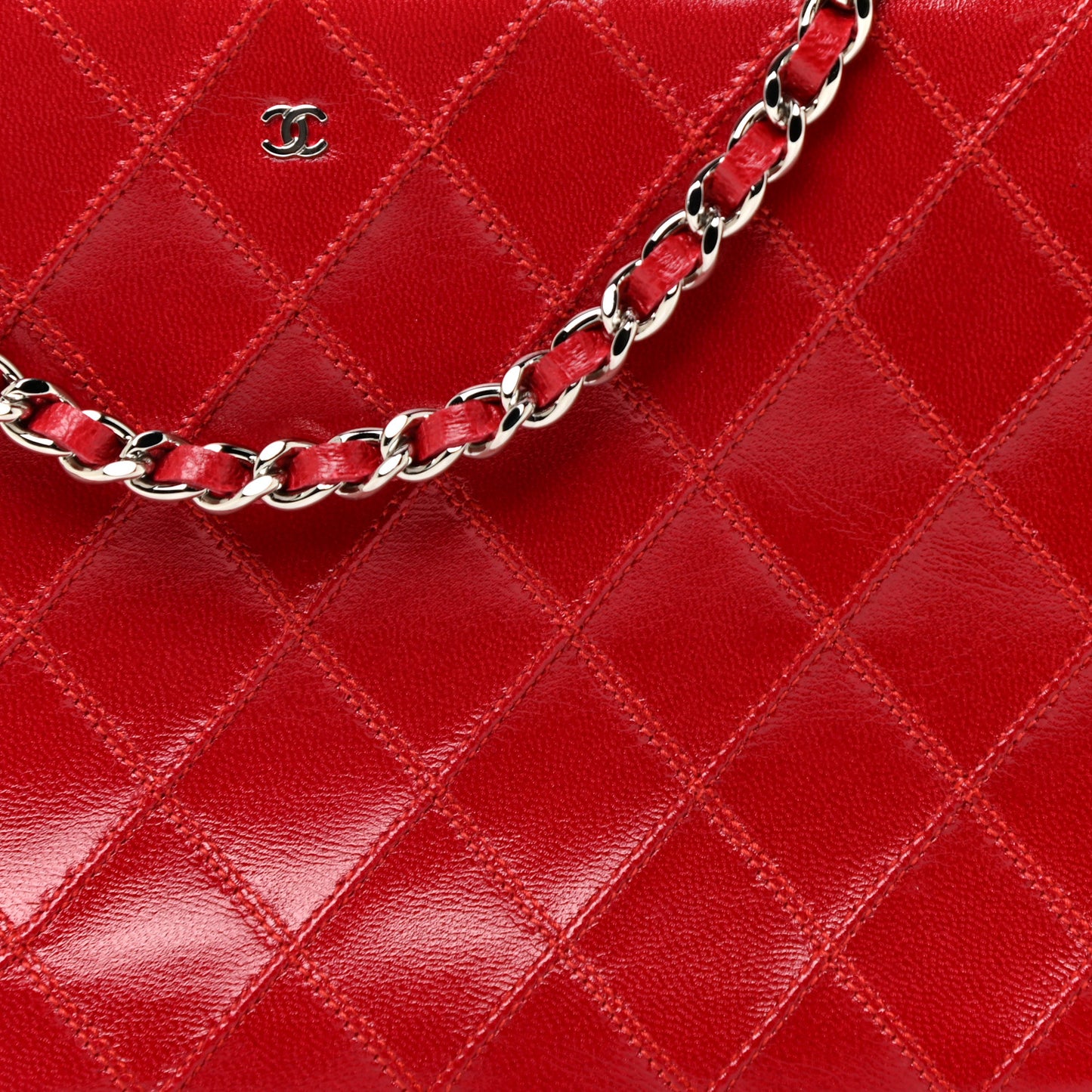Lambskin Diamond Stitch Pochette Red