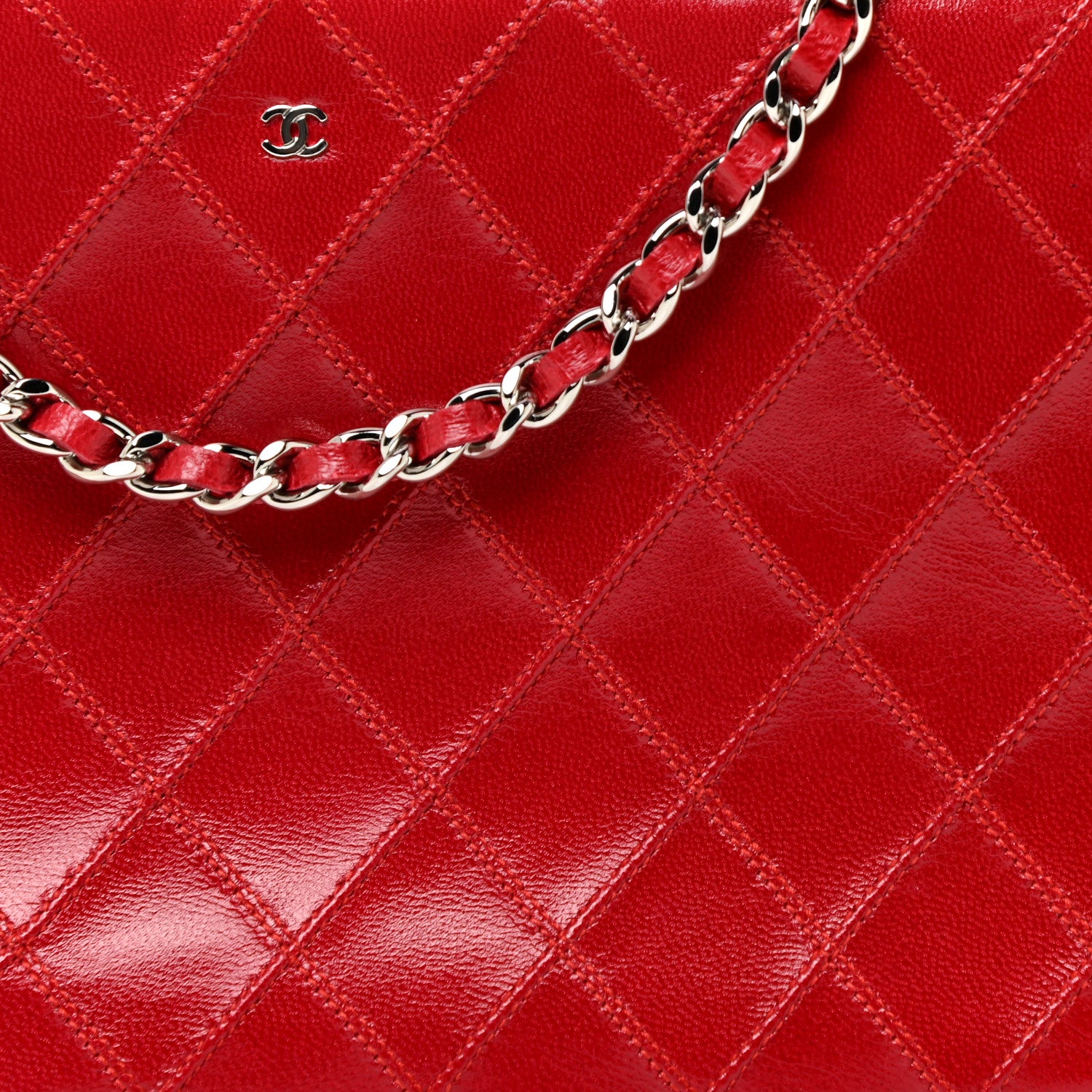 Chanel Lambskin Diamond Stitch Pochette Red 8 of 14