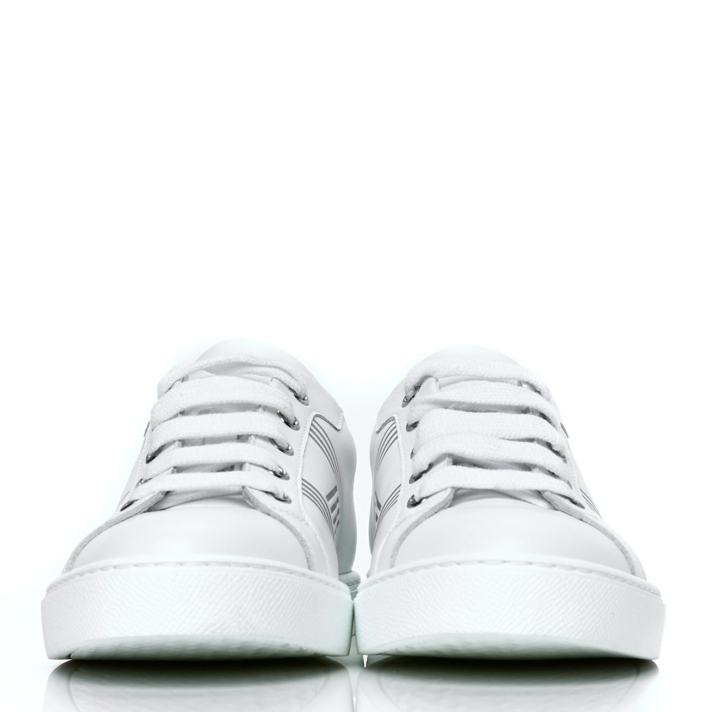 Calfskin Womens Advantage Sneakers 35 White Gris Argente