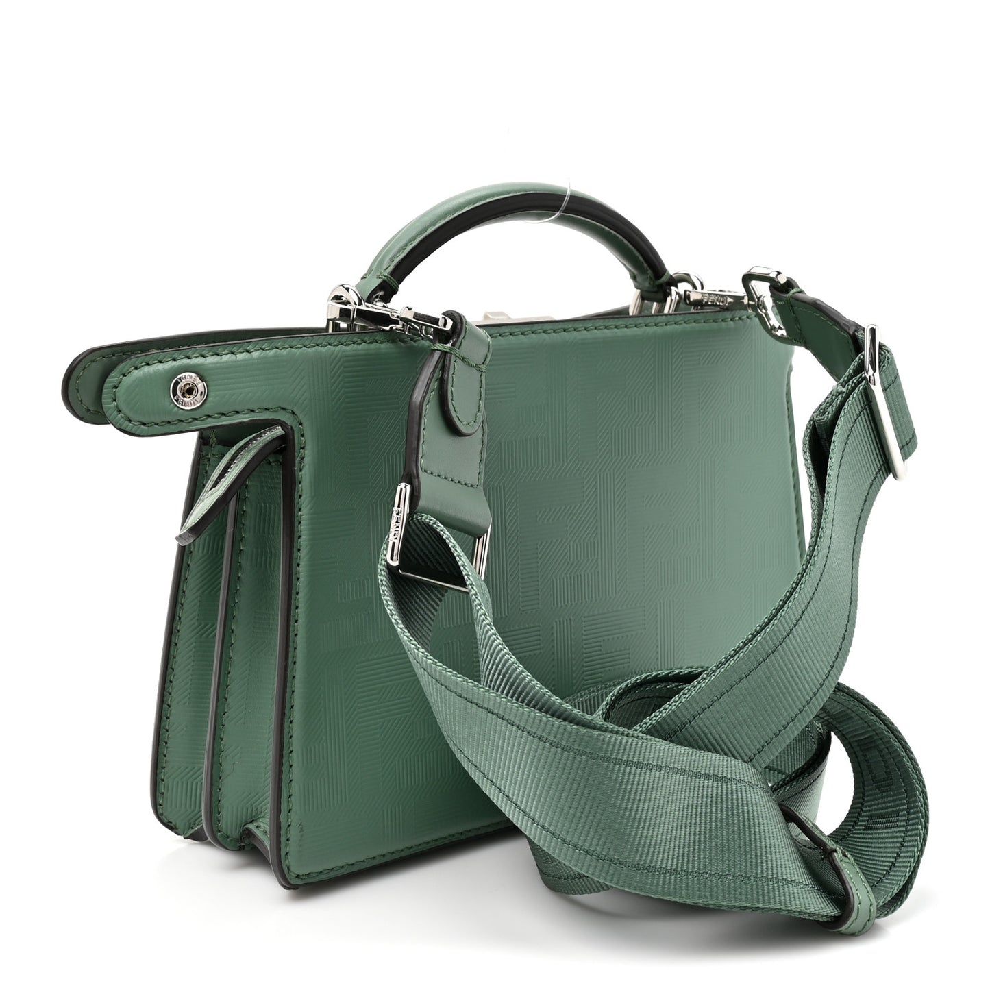 Calfskin Striped Texture FF Peekaboo I See U X Cross Satchel Green Island