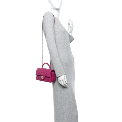 Chanel Lambskin Quilted Mini Top Handle Rectangular Flap Fuchsia 2 of 10