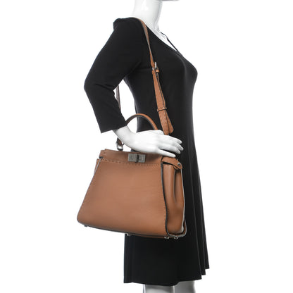 Fendi Cuoio Romano Selleria Bi-Color Medium Peekaboo Iconic Satchel Mou Deserto 2 of 8