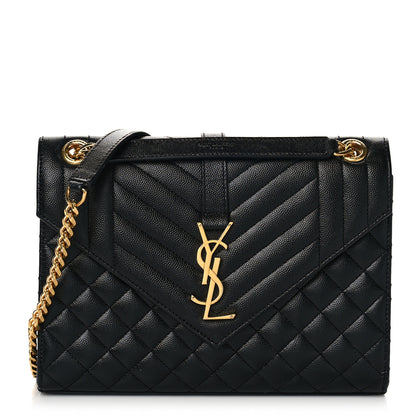 Saint Laurent Grain De Poudre Textured Mixed Matelasse Triquilt Medium Monogram Satchel Black 2 of 9