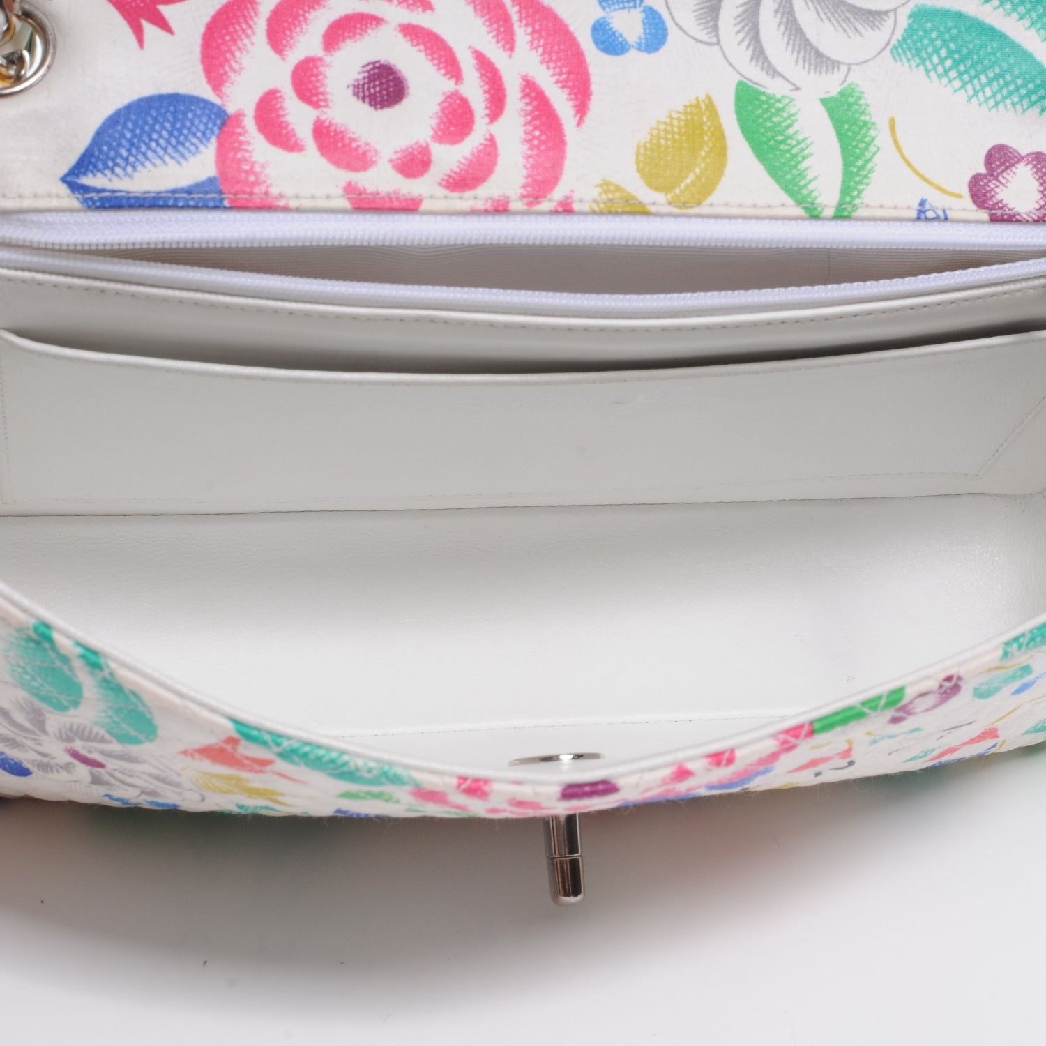 Chanel Fabric Quilted Floral Medium Double Flap White 5 of 7