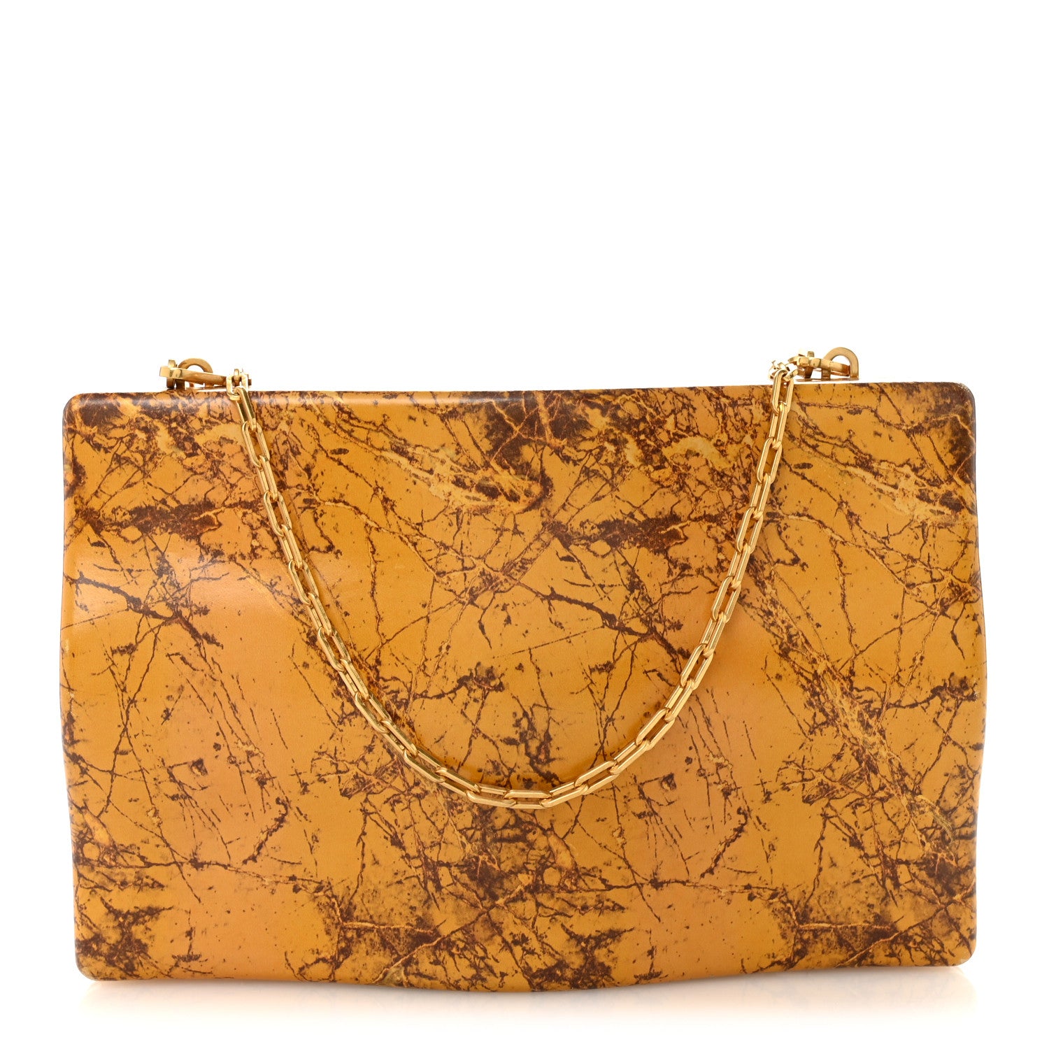 Bottega Veneta Spazzolato Calfskin Chain Clutch Gold Marble 1 of 12
