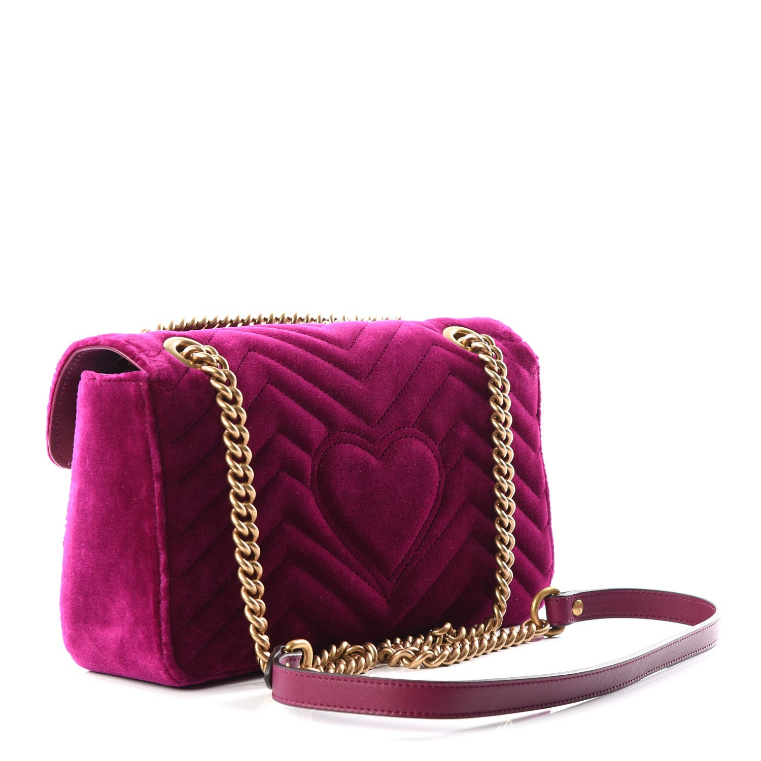 Gucci Velvet Matelasse Embroidered Small GG Marmont Shoulder Bag Fuchsia Violet Cyclamen 2 of 8