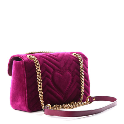 Gucci Velvet Matelasse Embroidered Small GG Marmont Shoulder Bag Fuchsia Violet Cyclamen 2 of 8