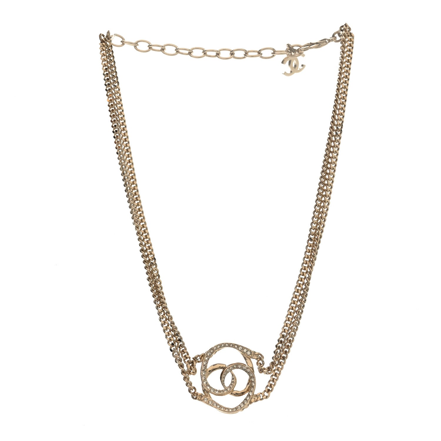 Chanel Crystal CC Oval Necklace Gold 3 of 5