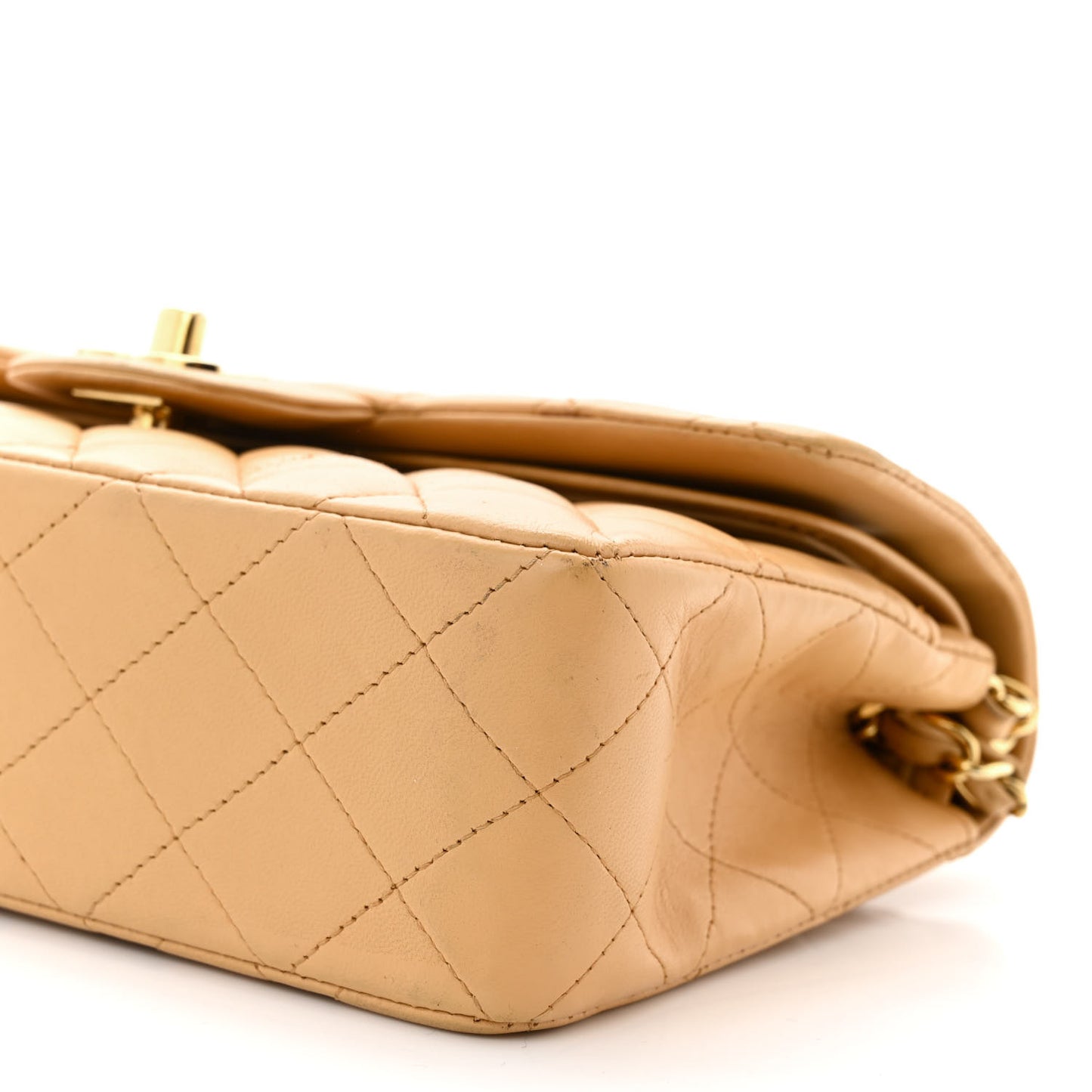 Lambskin Quilted Small Double Flap Beige