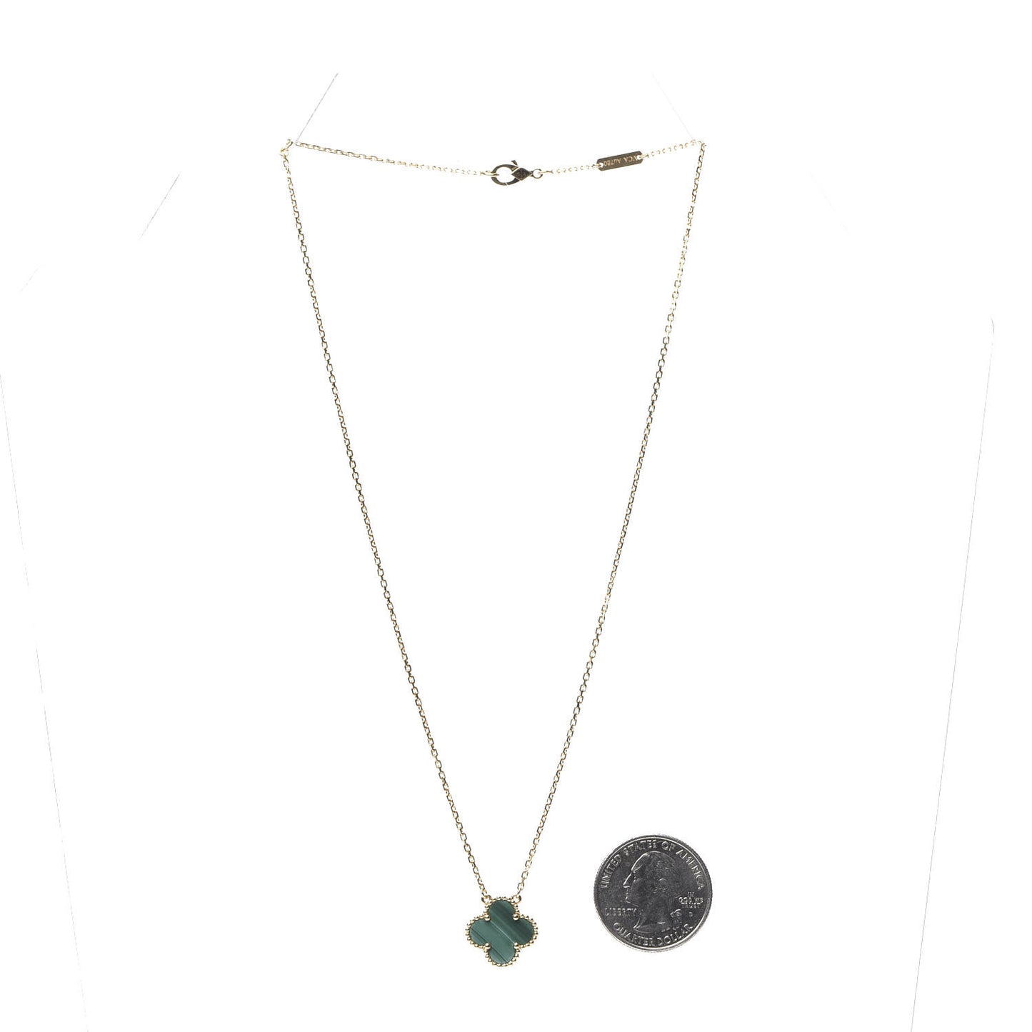 18K Yellow Gold Malachite Vintage Alhambra Pendant Necklace