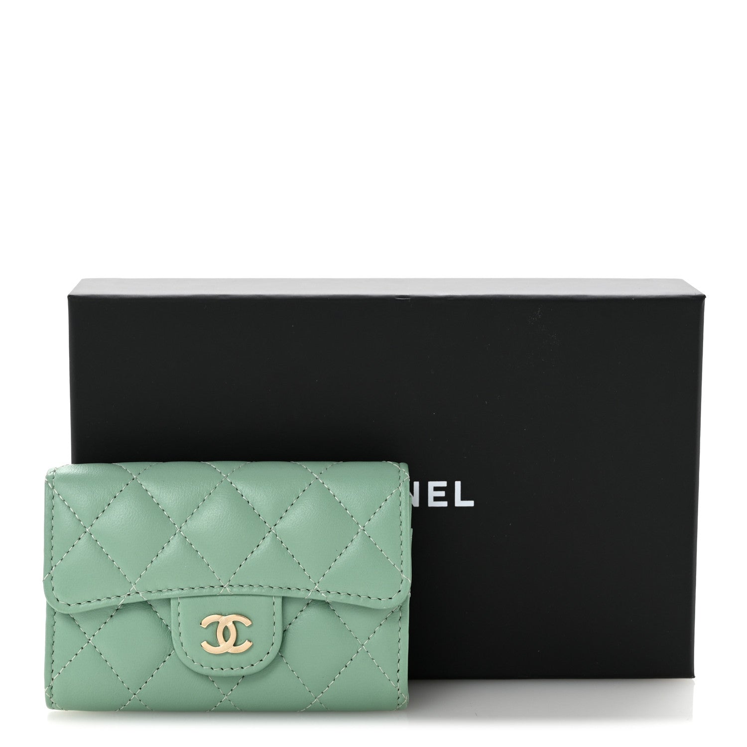 Chanel Lambskin Quilted Flap Card Holder Wallet Green 9 of 9