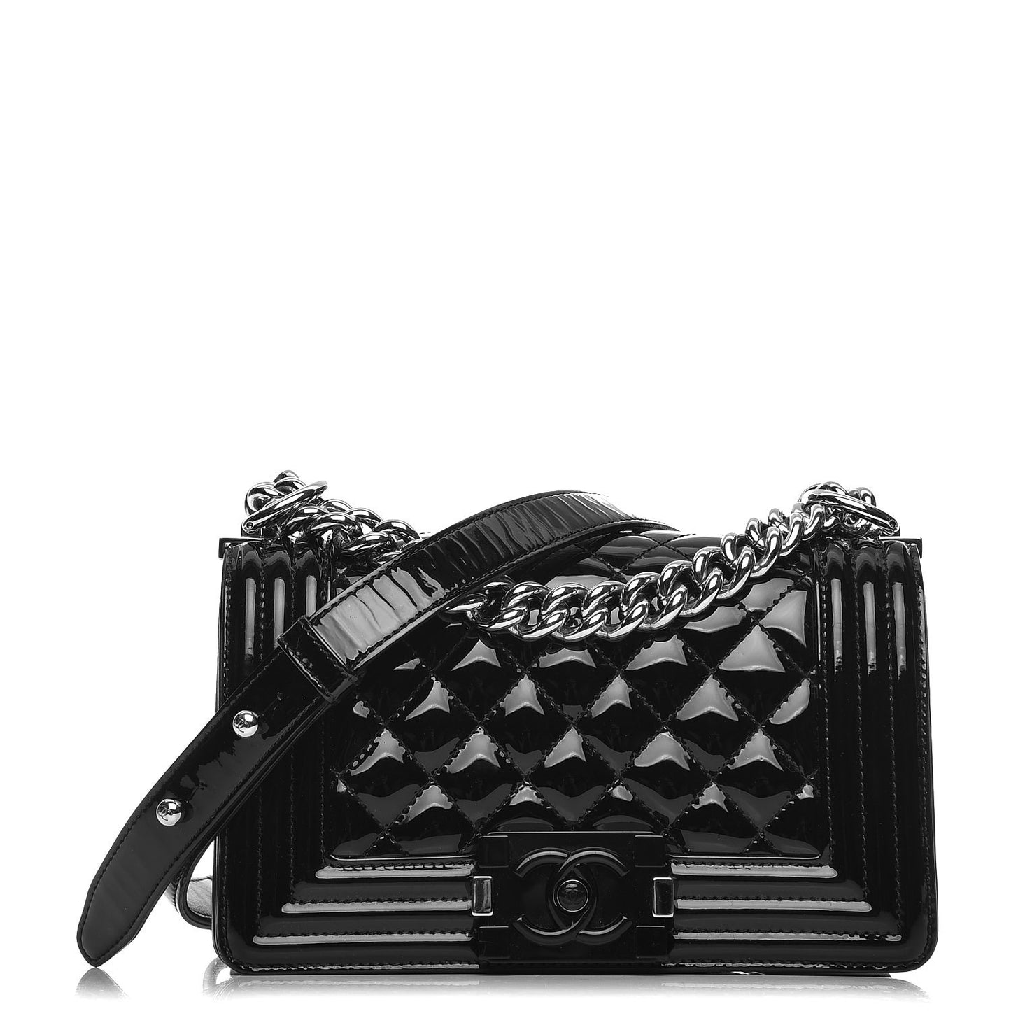 Patent Calfskin Quilted Small Boy Flap Black