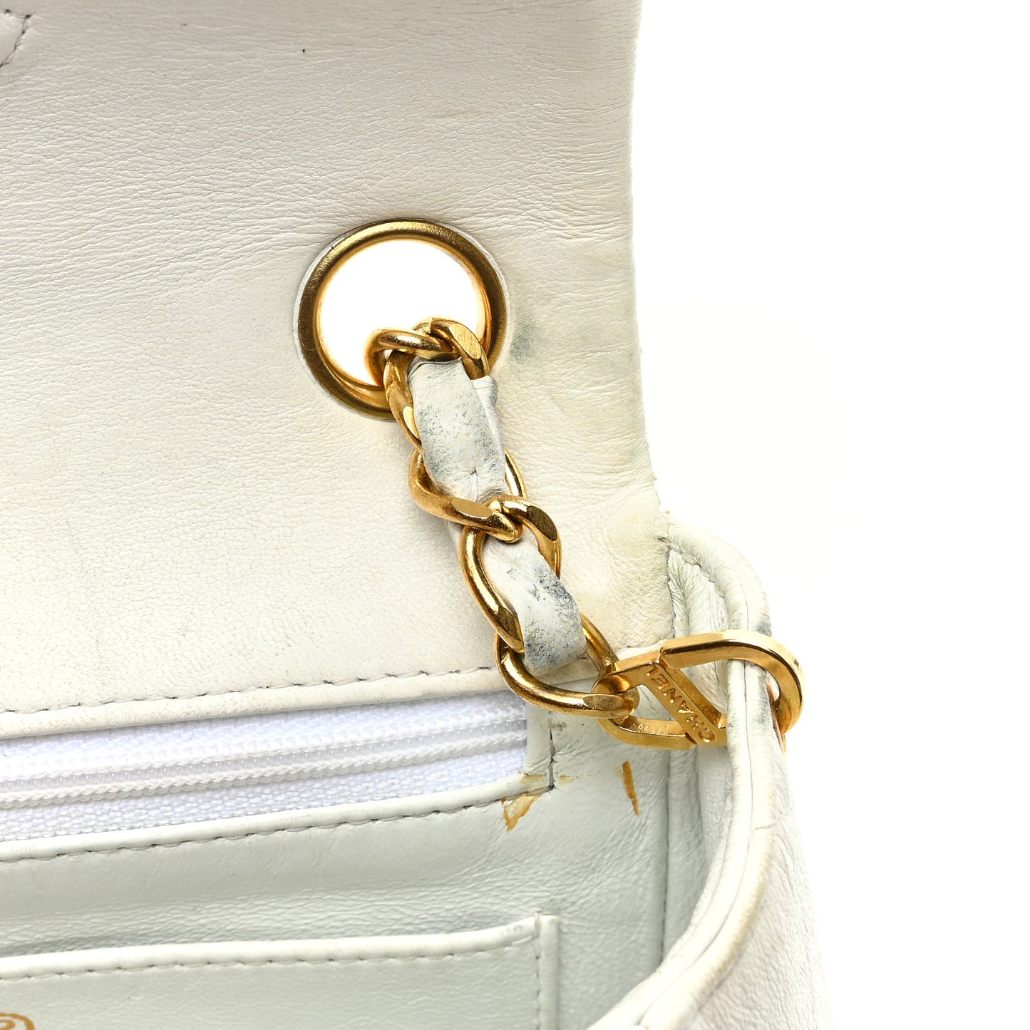 Lambskin Quilted Mini Square Flap White