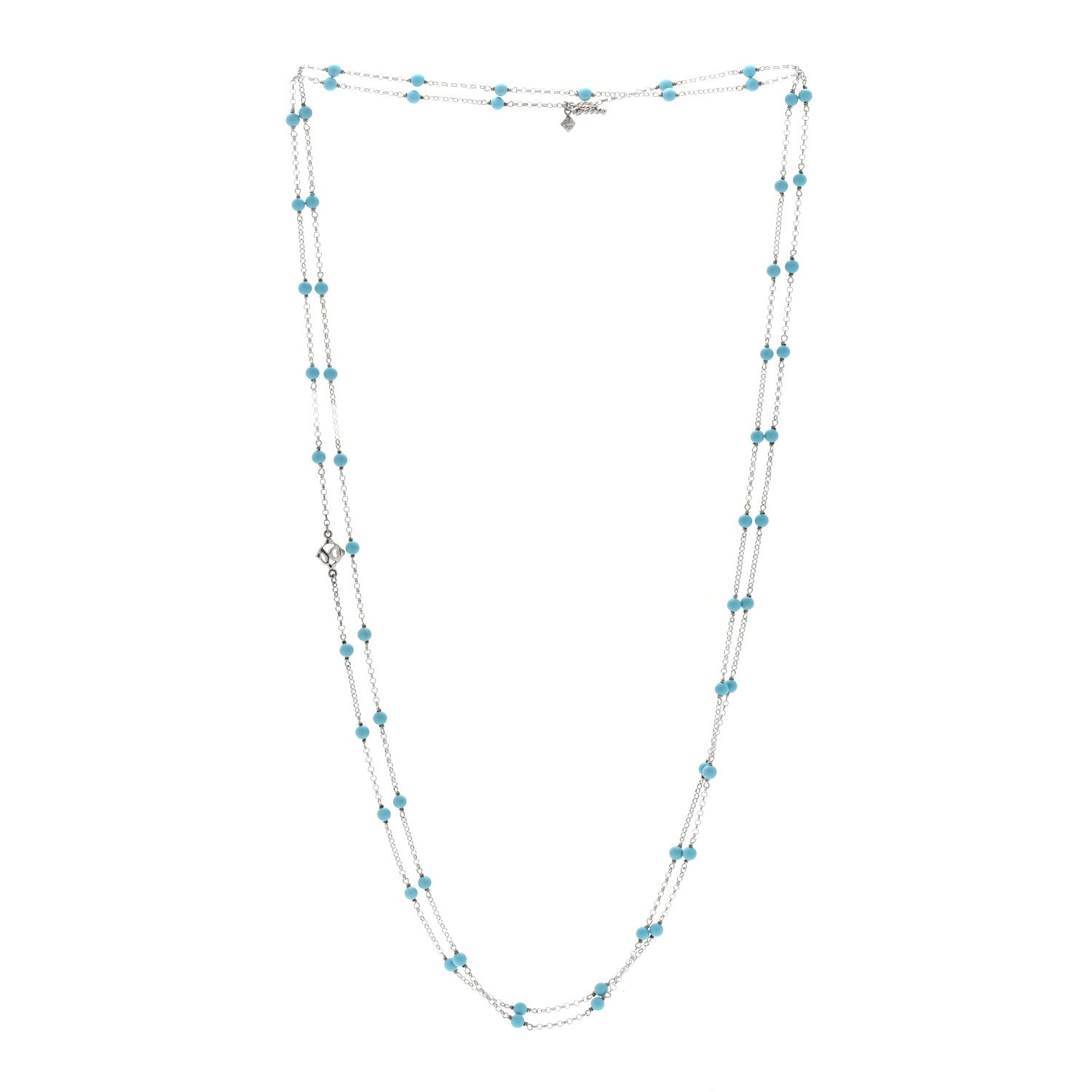 David Yurman Sterling SIlver Turquoise Long Bead Station Necklace 3 of 4