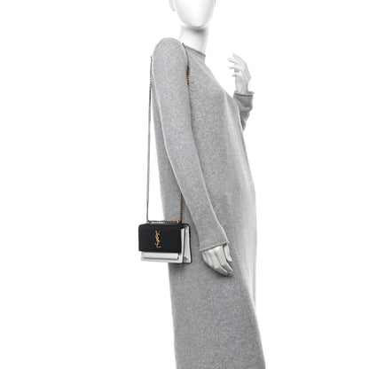 Saint Laurent New Aspen Calfskin Bi-Color Monogram Sunset Chain Wallet Black Dirty White 2 of 14