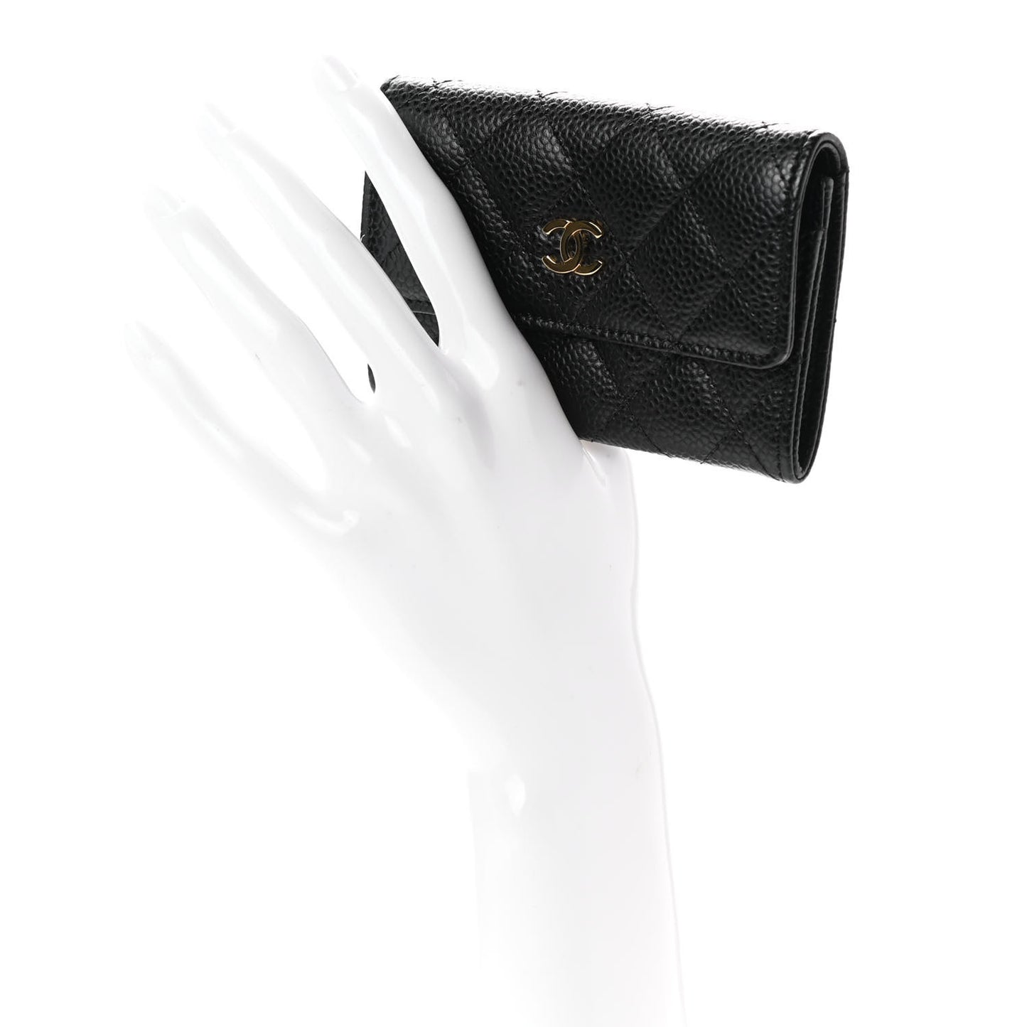 Caviar Quilted Flap Card Holder Black